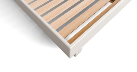 Łóżko Matera przyciąga uwagę swoim kształtem i prostym, nowoczesnym designem.