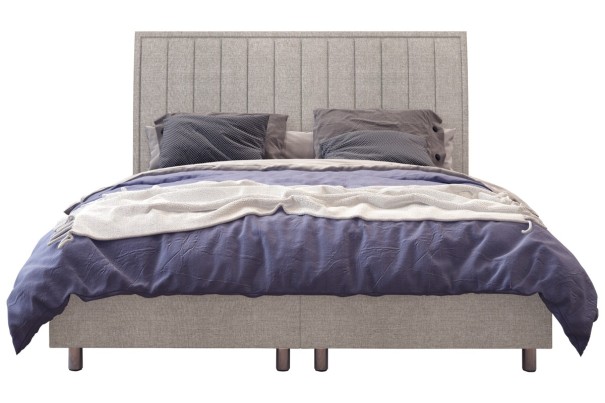 Eleganckie łóżko kontynentalne Atlanta (typu boxspring),
przyciąga uwagę swoim tapicerowanym wezgłowiem,
które jest uformowane w pionowe paski.