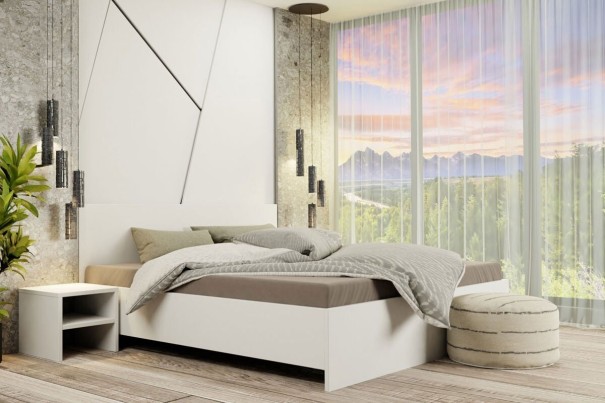 Laminowana płyta wiórowa o grubości 25 mm, zapewnia stabilność i wytrzymałość konstrukcji łóżka.