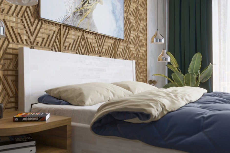 Solidne wykonane masywne łóżko Sion K1 stanie się godną ozdobą Twojej sypialni, wprowadzając do niej przytulność i komfort.