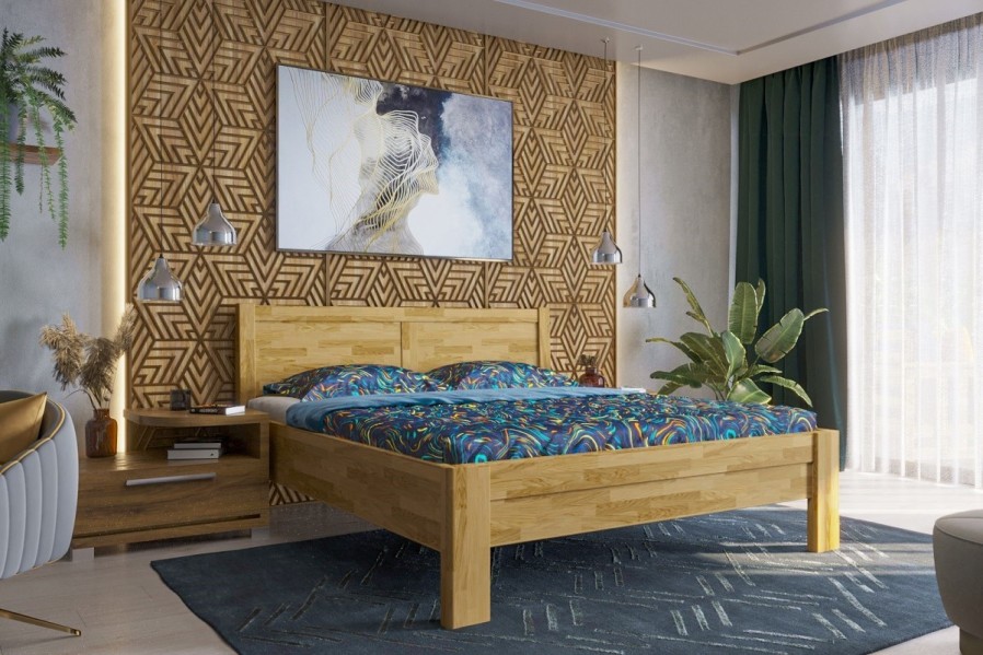 Solidne wykonane masywne łóżko Sion H3 stanie się godną ozdobą Twojej sypialni, wprowadzając do niej przytulność i komfort.