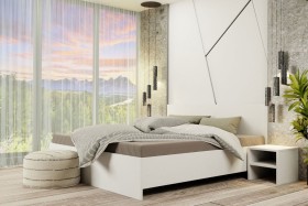 Łóżko Erin, kolor biały, 160x200 cm Laminowana płyta wiórowa o grubości 25 mm, zapewnia stabilność i wytrzymałość konstrukcji łóżka.