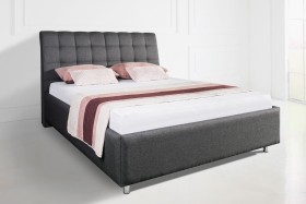 Tapicerowane łóżko w ponadczasowym stylu, odpowiednie do każdej sypialni Nashville Frame, kolor Savana grey